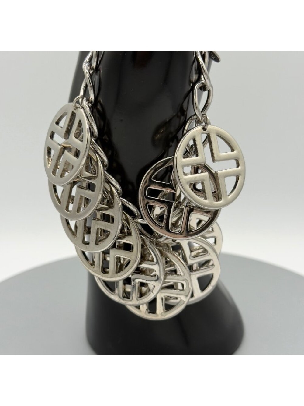 Chunky Charm Bracelet Silver Tone Geometric Circle Linea Louis Dell'Olio